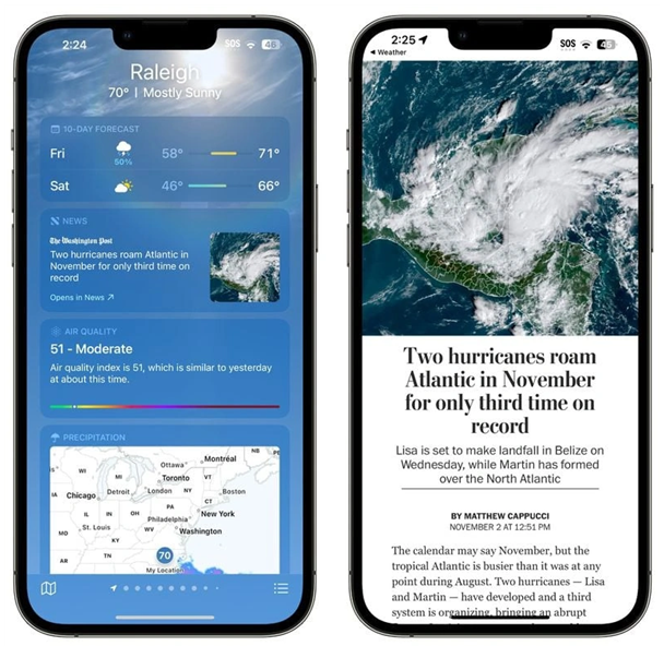 易县苹果14维修分享iPhone 14手机如何看天气时顺带看新闻 