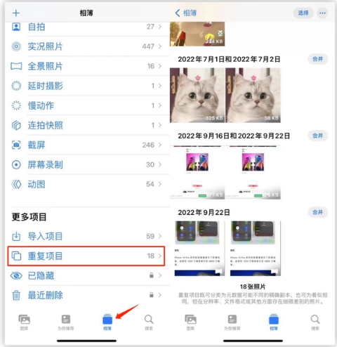易县苹果手机维修分享iOS 16 中相册重复项目功能使用方法 